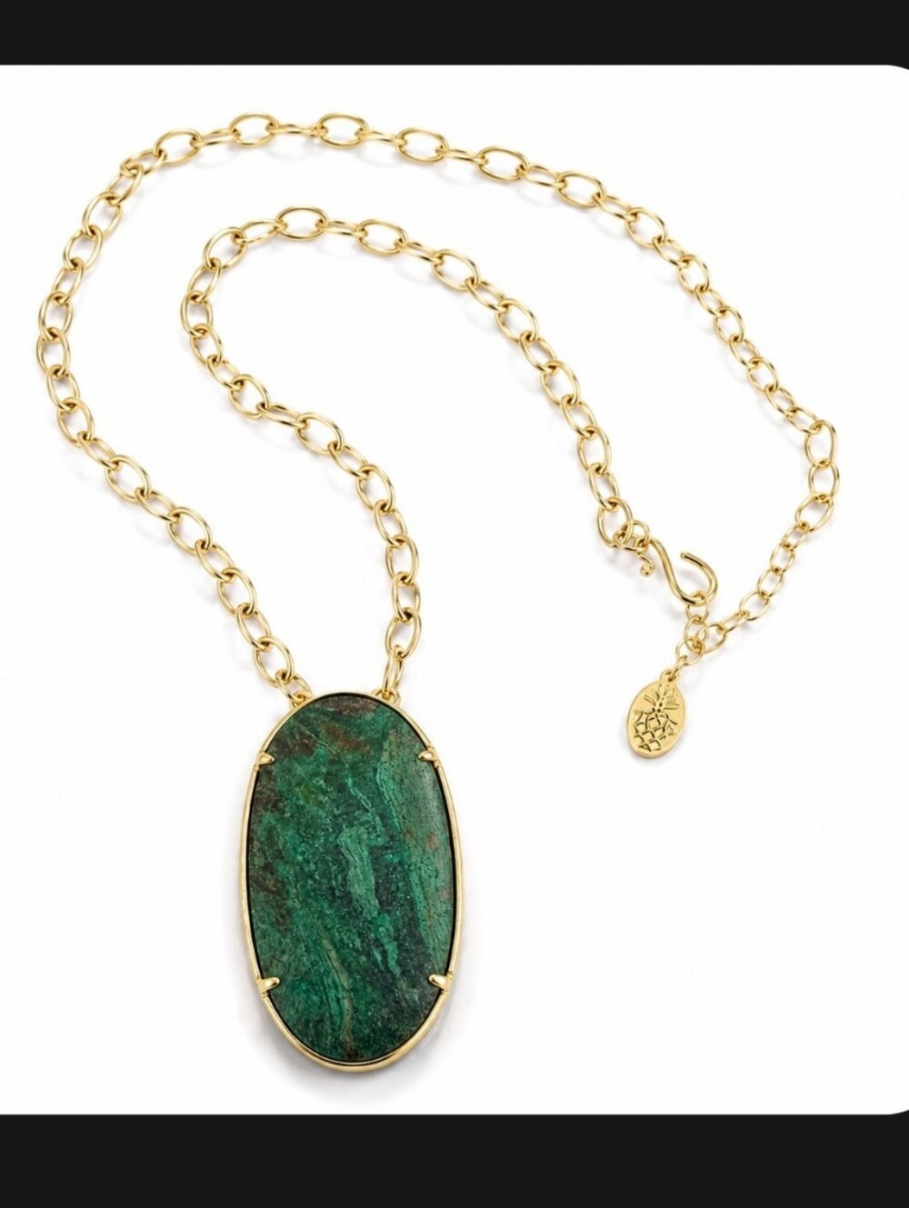 Liz Claiborne Green Stone Gold Tone Statement Pendant Necklace
